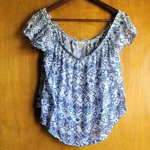 Anthropologie Cloth & Stone Off The Shoulder, Geometric Blouse